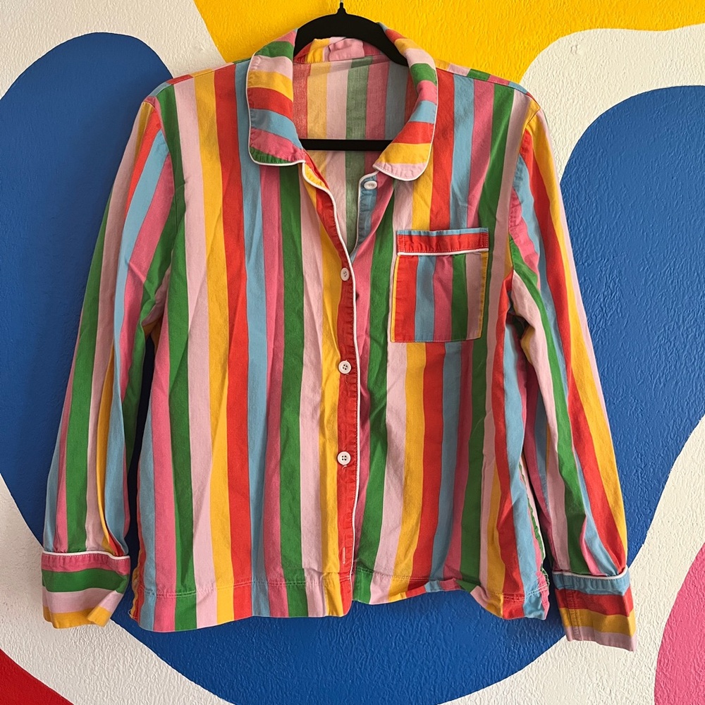 Ban.do Rainbow Button Down Sleep Shirt Vibrant Stripes 🌈
